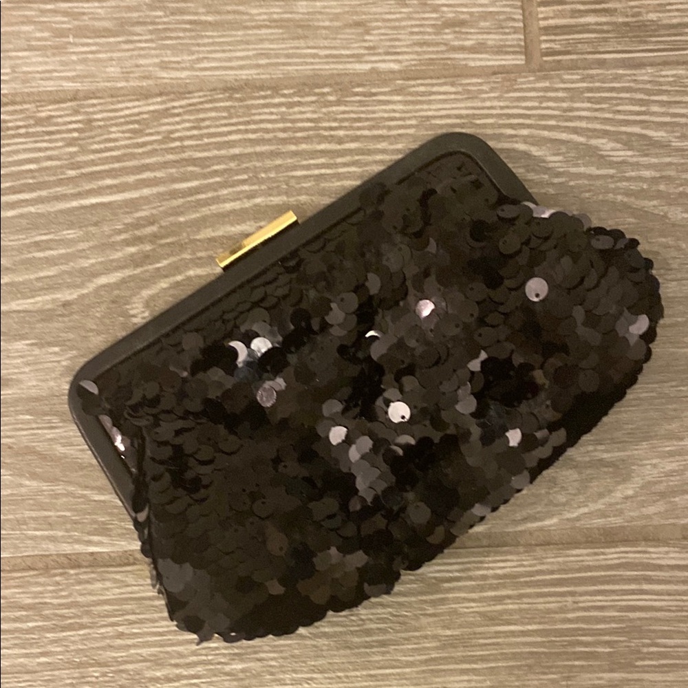 Black Sequin Clutch with Textured Sparkle